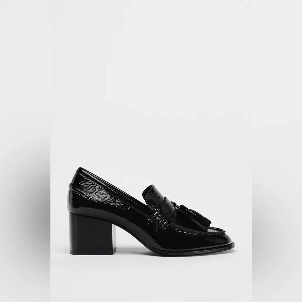 Zara | FAUX PATENT TASSELED LOAFERS | Black | Women’s Size 9, 40 - Picture 3 of 7